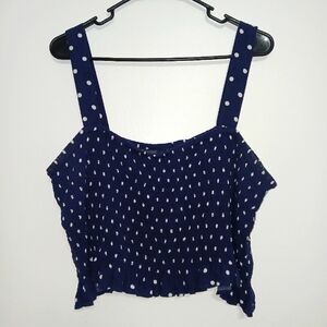 American Eagle Outfitters Blue and White Pleated Crop Tank Top